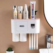 CASUN Multifunctional Wall-Mounted Toothbrush Holder Automatic Toothpaste Dispenser Kit with 4 Toothbrush Slots and Drawer Magnetic,Space-Saving Tooth