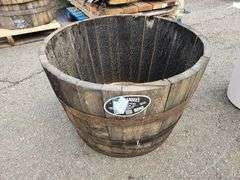 26 in. Dia x 17.5 in. H Dark Oak Wood Whiskey Barrel
