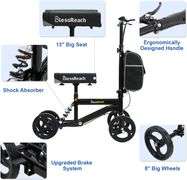 BlessReach Economy Knee Scooter, Steerable Knee Walker, Foldable Knee Scooters for Foot Injuries Adult Best Crutches Alternative Black