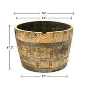 26 in. Dia x 17.5 in. H Dark Oak Wood Whiskey Barrel