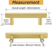 goldenwarm 45 Pack Gold Cabinet Handles Kitchen Hardware Drawer Pulls Brushed Brass Cabinet Door Handles 3-3/4 Inch Hole Centers T Bar Square Bathroom