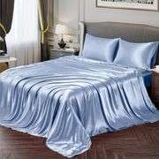 Vonty Satin Sheets Full Size Silky Soft Satin Bed Sheets Baby Blue Sheet Set, 1 Deep Pocket Fitted Sheet + 1 Flat Sheet + 2 Pillowcases