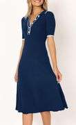 MITILLY Women's 2024 Summer Short Sleeve Sweater Dress Button V Neck Ribbed Knit A Line Casual Midi Dresses size medium