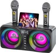 Karaoke Machine for Adults Kids with 2 Wireless Microphones, Portable Bluetooth Speaker with 9 Modes Dynamic LED Lights, Karaoke Speaker with PA Syste