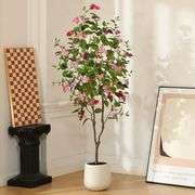 6ft Artificial Bougainvillea Tree with 10.5 inch White Planter, Tall Fake Bougainvillea Trees with Red Flowers, Faux Bougainvillea Silk Plants for Ind