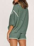 SHEWIN Womens Two Piece Outfits Casual Short Sleeve Knit Sweater Tops Matching Shorts Tracksuit Lounge Sets size large