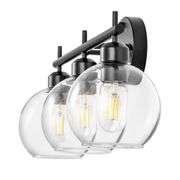 20.08 in. 3-Light Matte Black Modern/Contemporary Globe Glass Shade Bathroom Vanity Light