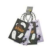 (4) 4pk Halloween Black/Purple Boo Tote Bag - Spritz : Ghost Pattern, Multicolor Paper Gift Bags, 8.375" Height, 5.25" Width