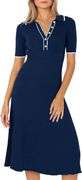 MITILLY Women's 2024 Summer Short Sleeve Sweater Dress Button V Neck Ribbed Knit A Line Casual Midi Dresses size medium