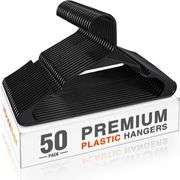 HOUSE DAY Black Plastic Hangers 50 Pack - Adult Clothes Hangers - T-Shirt, Dress, Coat Hangers & Accessories - Heavy Duty Hangers - Notched Hangers, D