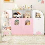 Homfa Multifunctional Kid Bookcases, Toy Chest Storage Bookcase for Girls Bedroom Playroom, White/Pink