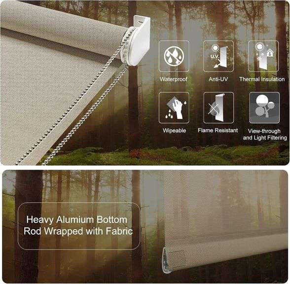 Persilux Solar Roller Shades for Window Blinds (34" W x 72" H, Cocoa) Room Darkening UV Protection 5% Openness Light Filtering Window Shades Blackout