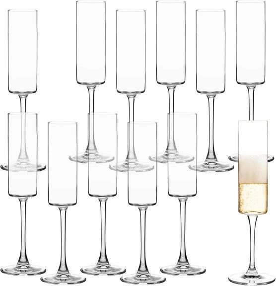 UMEIED Champagne Flutes, 6oz Edge Champagne Glasses Set of 12 with Long Stem - Sparkling Wine Glasses & Elegant Gift for Home, Wedding, Anniversary, P