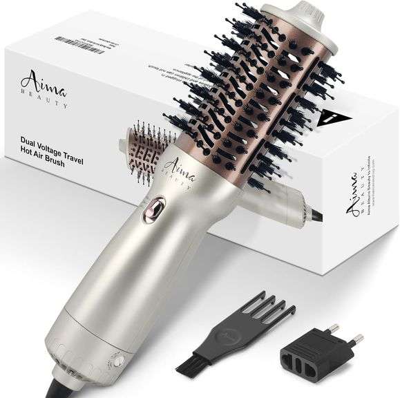 Aima Beauty 4 in 1 Worldwide Travel Hot Air Brush Dual Voltage Blowout Brush Oval Shape One Step Volumizer Straightener Blow Dryer Brush Ionic Lock Mo