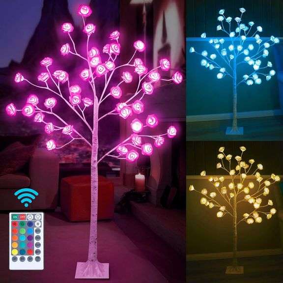 IJG Rose Tree Light 4FT 48 LED Color Changing Lighted Tree with Remote, RGB Rose Flower Lamp for Indoor Outdoor Home Valentines Day Gift Wedding Decor