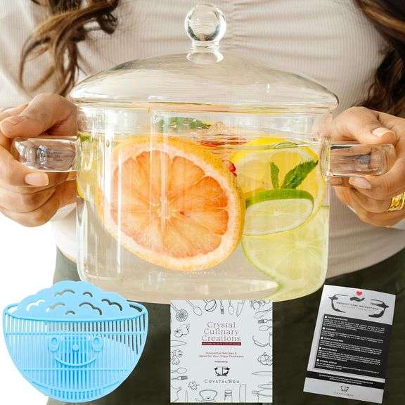 2L Clear Glass Simmer Pot with Lid & Strainer | Heat-Resistant Borosilicate Glass Pot for Pasta, Soup, Baby Food & Milk | Electric Simmer Tool for Hom