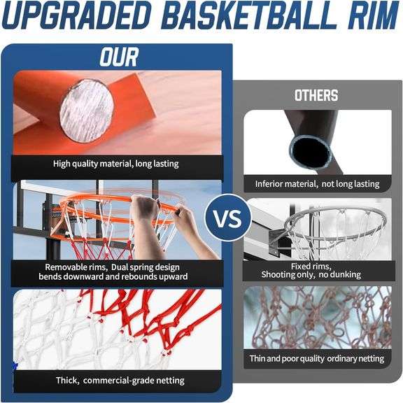 Airjam Basketball Rim, 18" Replacement Wall Mounted Outdoor Basketball Hoop, Heavy Duty Solid Steel, Double Spring Basketball Hoop Rim with All Weathe