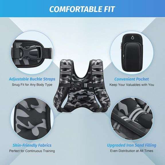 ZELUS Weighted Vest, 6lb/8lb/12lb/16lb/20lb/25lb/30lb Weight Vest with Reflective Stripe for Workout, Strength Training, Running, Fitness, Muscle Buil