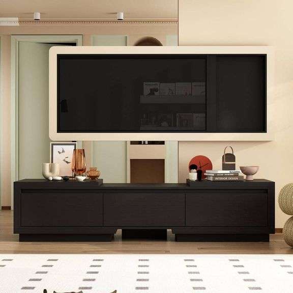 Extendable TV Stand Entertainment Center Black Wood Media Console Fits TV up to 120 in., With Drawers (65.4-106.3"W)