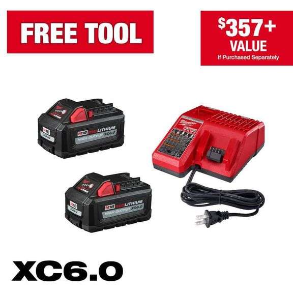Milwaukee M18 18-Volt Lithium-Ion High Output Starter Kit with Two 6.0 Ah Battery and Charger