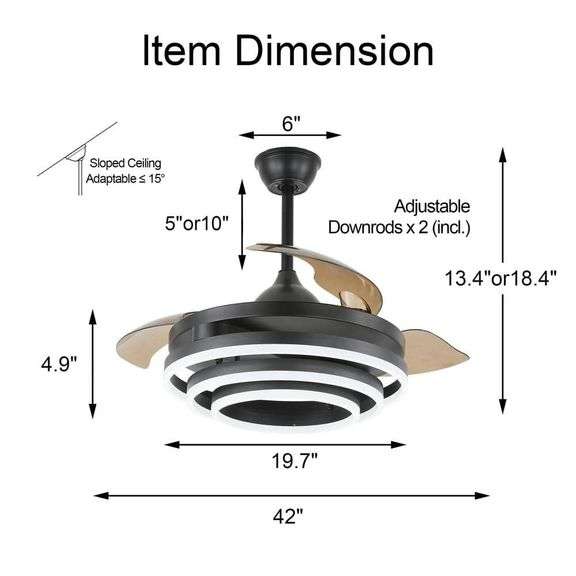 42 in. LED Indoor Black Reversible Invisible Blades Ceiling Fan with Remote Control and Light Kit