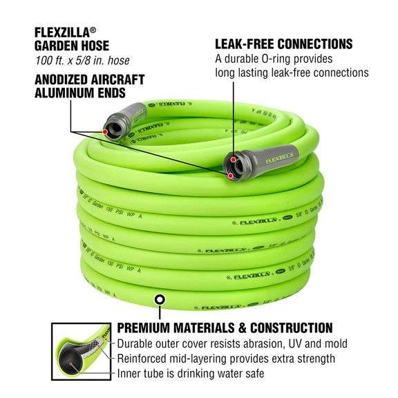 Flexzilla 5/8-in x 100-ft Premium-Duty Kink Free Hybrid Polymer Green Hose