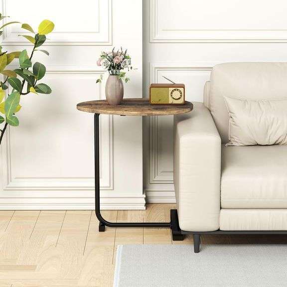 C Shaped End Table, Modern C Shaped Side Table for Sofa and Bedside, Wood C Table End Table Small Couch Side Tables That Slide Under, C Table for Bedr