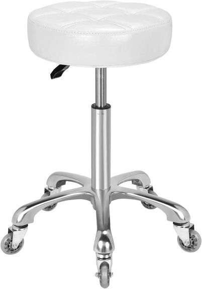 KARRIE Swivel Stool Chair Adjustable Height,Heavy Duty Hydraulic Rolling Metal Stool for Kitchen,Salon,Bar,Office,Massage (White)