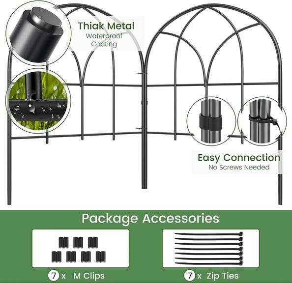 Garden Fence, Arched Rust-Proof No-Dig Fence Garden Fence Border, Garden Fence Animal Barrier for Rabbits Dogs, Outdoor Decoration for Yard and Patio
