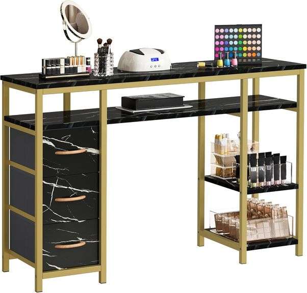 DWVO Nail Desk, Manicure Table, Marbling Texture Manicure Station with 3 Drawers, Acetone Resistant Nail Tech Desk for Beauty Salon Spa (white )