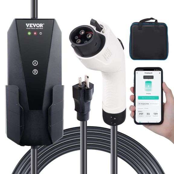 VEVOR Level 1+2 EV Charger 16 Amp 120/240V Electric Vehicle Charger with 28 ft. Charging Cable NEMA 6-20P & NEMA 5-15 Adapter