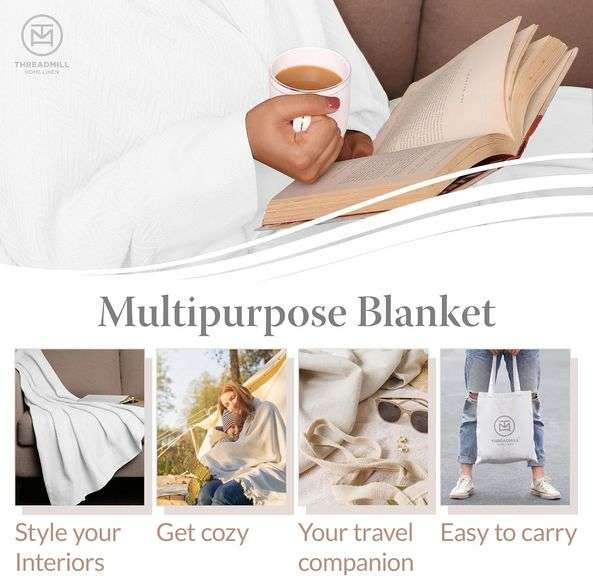 Threadmill Luxury Cotton Blanket for King Size Bed | All-Seasons Breathable Oeko TEX 100% Cotton King Size Blanket | Cozy Soft Thermal fits California