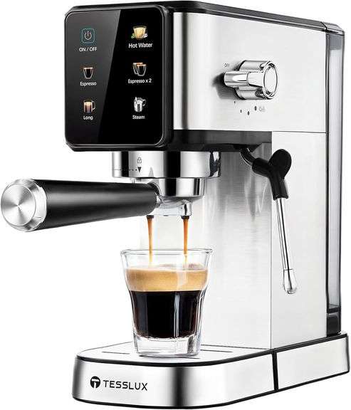 tesslux 20 Bar Espresso Coffee Machine, Double Boiler Espresso Maker with Steam Wand Milk Frother, Compact Coffee Machine for Home, Touch Control, Cap