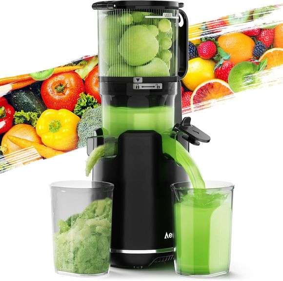 Juicer Machines,Aeitto Cold Press Juicer with 5.3 Extra Large Feed Chute for Whole Fruits & Vegetables, Juice Extractor Machine, Self Feeding, Easy to