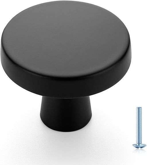 Ravinte 20 Pack Single Hole Matte Black Cabinet Knobs and Handles - Solid Drawer Pulls for Kitchen Hardware - Round Flat Black Handles