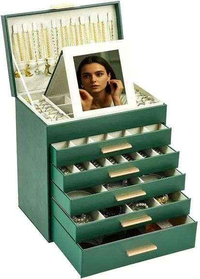 BOOVO Jewelry Boxes for Women, White and Black 6 Layer Large Jewelry Box for Necklace, Bracelet, Earrings, Rings Storage, Jewelry holder Organizer for