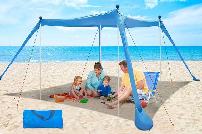 Beach Canopy YENGIAM Beach Tent Pop Up Shade Portable Sun Shelter Extra Windproof Rope Stable Sun Protection with Carry Bag Easy Set Up for Family Out