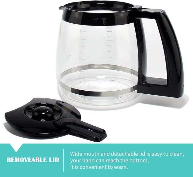 12-Cup Replacement Glass Coffee Carafe for Cuisinart Coffee Maker Models DCC-1200, DCC-1100BK, DCC-2650, CHW-12, CHW-12P1, DGB-550BK, DGB-550BK1, DGB-