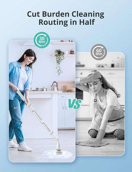 Electric Spin Scrubber, Cordless Cleaning Brush with Adjustable Extension Arm 4 Replaceable Cleaning Heads, Power Shower Scrubber for Bathroom, Tub, T