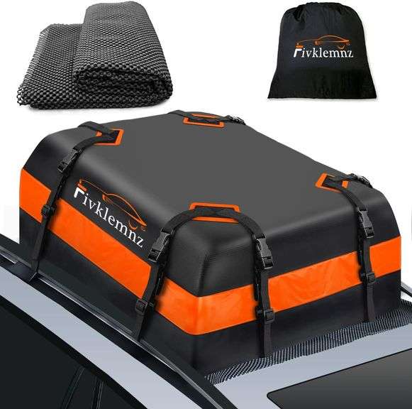 FIVKLEMNZ Car Roof Bag Cargo Carrier, 15 Cubic Feet Waterproof Rooftop Cargo Carrier with Anti-Slip Mat + 8 Reinforced Straps + 4 Door Hooks Suitable