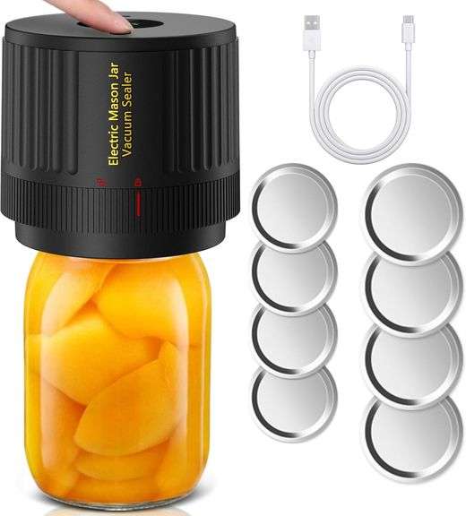 Electric Mason Jar Vacuum Sealer, Cordless Vacuum Sealer Kit for Wide-Mouth & Regular-Mouth Mason Jars, for Food Storage and Fermentation, Black