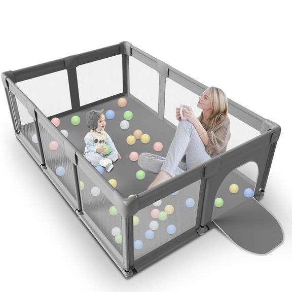 Large Baby Playpen for Toddlers, 74" 50", Large Baby Play Yards Indoor & Outdoor, Sturdy Safety Baby Play Pen with Soft Breathable Mesh, Toddlers Acti
