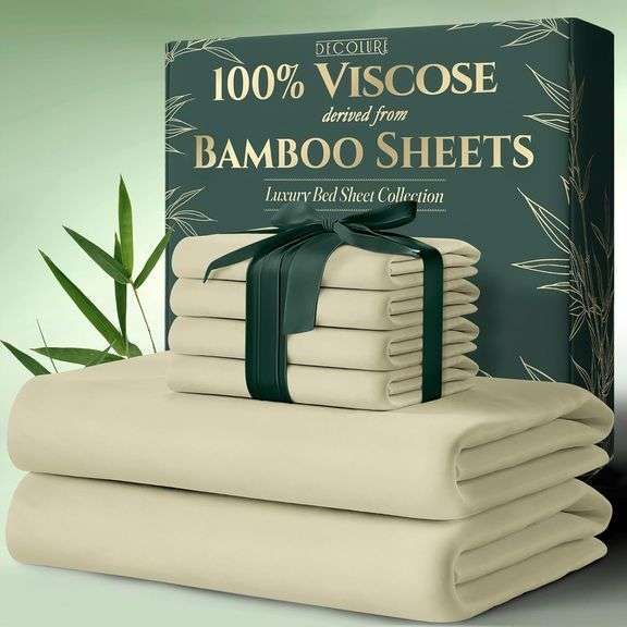 DECOLURE 100% Organic Viscose Derived from Bamboo Sheets Cal King Size 6pcs - Ultra Soft & Luxuriously Cooling, 17" Deep Pocket, Double Stitching, Per