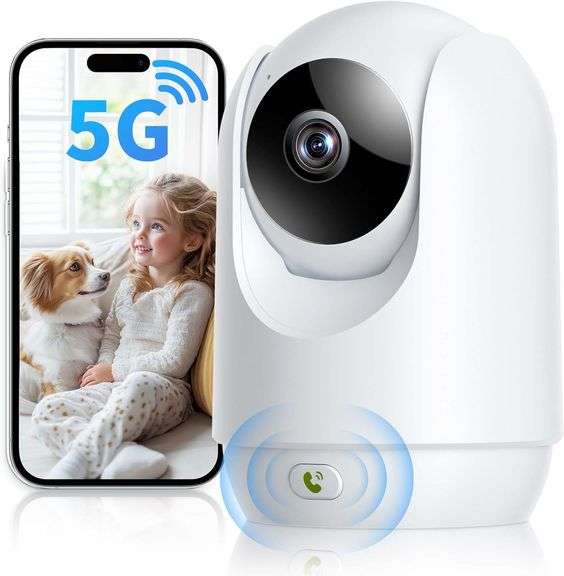 Security Camera Indoor, 5G WiFi Cameras for Home Security, Pet/Baby Camera with Phone App, Plug-in, One-Click Call, Motion Tracking, Patrol, Pan/Tilt,