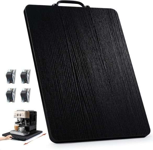 ISPECLE Appliance Rolling Tray - Metal Slider Tray With Removable Diatomite Mat For Coffee Makers, Toasters, Air Fryers - 15.2x12.2 Inch, Dual-Direction Wheels, Black