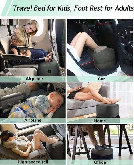 JefDiee Inflatable Travel Foot Rest Pillow, Kids Airplane Bed, Adjustable 3 Layers Height Leg Rest Pillow, Adults Travel Essentials Great for Airplane