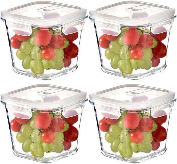 H.JSS WDJS Square Glass Food Storage Containers, 4 Cup Glass Soup Container with Airtight Lids, Food Meal Prep Bowls, Storage Jars for Salad and Fruit