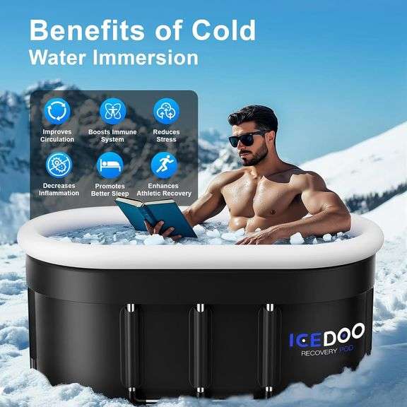 Wxtkkom Upgraded 132 Gal XXL Large Oval Ice Bath with Air Ring, Multi-Layered Portable Cold Plunge Tub for Athletes, Foldable & Inflatable Full-Body C