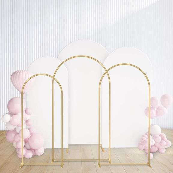 GRENTY Metal Arch Backdrop Stand and Cover Set 6FT/6.6FT/7.2FT,Wedding Arch Frame with Spiral Rotating Joint,3 Wrinkle-Resistant Arch Cover for Birthd
