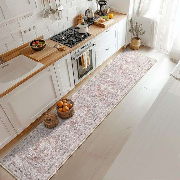 BESTSWEETIE 2x10 Area Rugs Machine Washable No Pile Non Slip Vintage Rugs for Living Room&Bedroom&Dinning Room Bohemian Distressed Carpet Indoor,Pink